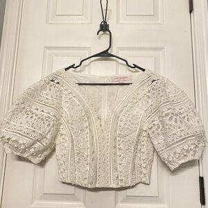 Carolina Herrera Cream Ruffled Crop Blouse